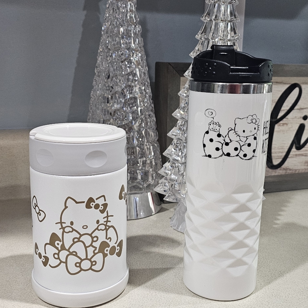 Hello Kitty White and Gold Thermos Set